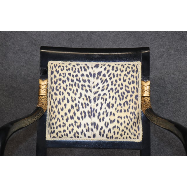 1960's Set 8 Regency Style Dolphin Head Ebonized & Gold Accent Armchairs For Sale - Image 14 of 16