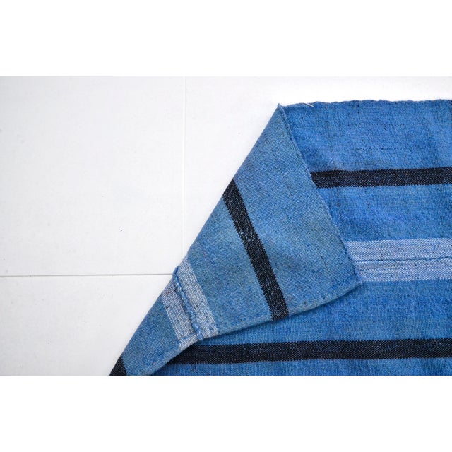 Blue Vintage Turkish Stripe Kilim For Sale - Image 4 of 10