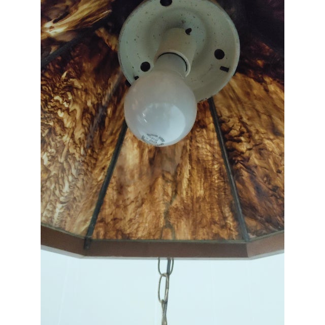Vintage Mid-Century Modern Arts & Crafts Style Slag & Walnut Hanging Lamp For Sale In New York - Image 6 of 8