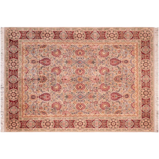 Taupe 1990's Floral Pak-Persian Taupe/Red Wool Rug - 7'9'' X 10'7'' For Sale - Image 8 of 9