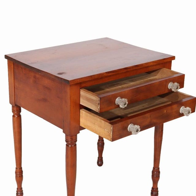 Antique Sheraton Cherry 2-Drawer Stand With Sandwich Glass Knobs C1840 For Sale - Image 15 of 18