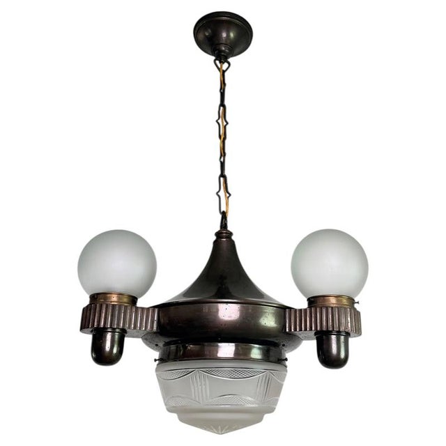 Central European Art Deco Brass Pendant Light, 1930s For Sale - Image 10 of 10