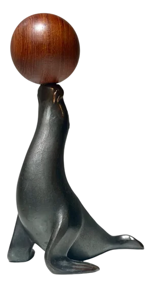 Vintage Figural Seal Corkscrew in Copper and Teak, 1950s