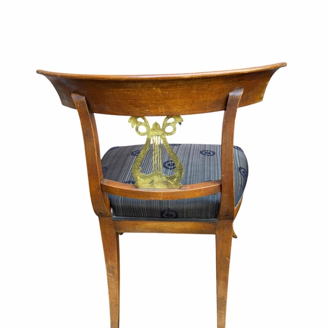 Mid Century Mahogany and Brass Lyre Back Dining Chairs - A Pair For Sale - Image 4 of 12