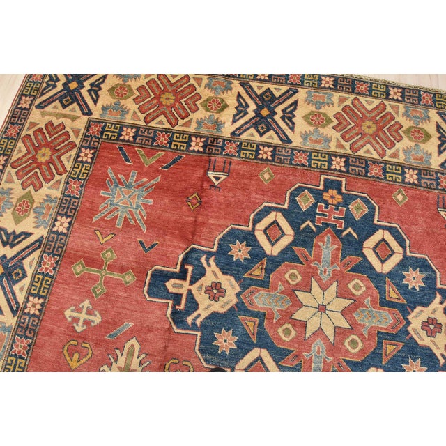 Textile Kazak Rug 10’10” X 14’11” Red Wool Tribal Hand-Knotted Oriental Carpet For Sale - Image 7 of 15