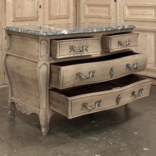 Antique Bombe Marble Top Commode in Stripped Oak For Sale - Image 4 of 12