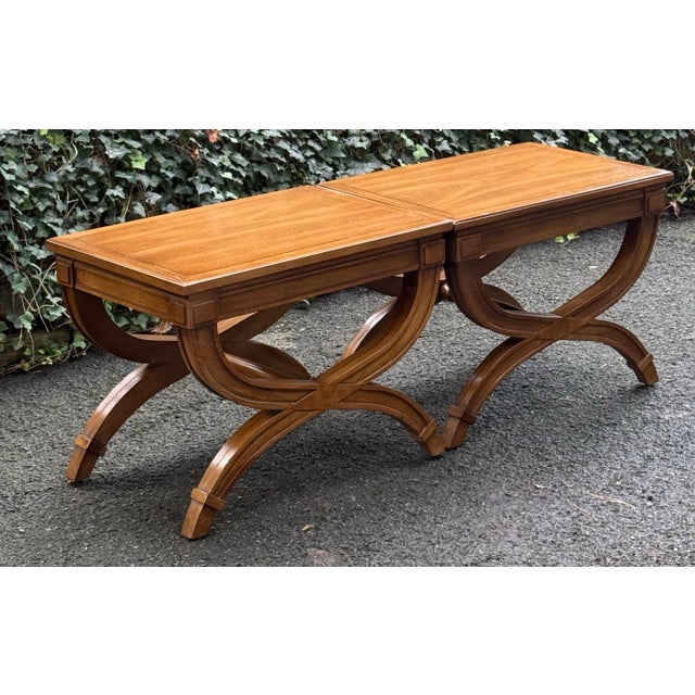 Campaign Vintage Drexel Heritage Triune Collection End Tables / Benches - A Pair For Sale - Image 3 of 12