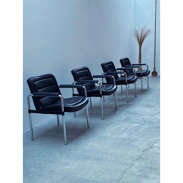8400 Office Chairs in Leather by Jorgen Kastholm for Kusch & Co., 1980s, Set of 4 For Sale - Image 9 of 18
