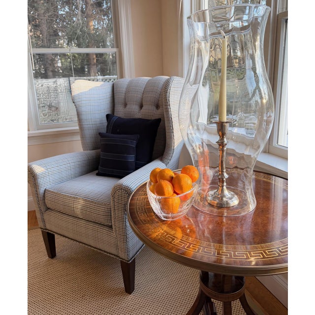 1960s Pair of Burlwood Greek Key Side Tables With Custom Glass Tops For Sale - Image 5 of 18