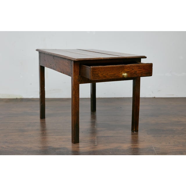 Wood 19th Century English Rustic Oak Side Table with Planked Top and Single Drawer For Sale - Image 7 of 12
