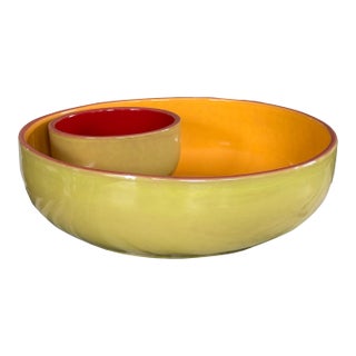Vintage Made in Portugal Terra Cotta Chip & Dip Bowl For Sale