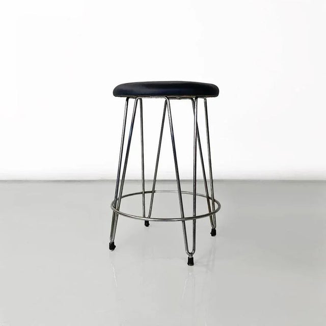Italian Modern Stool in Black Leatherette and Steel, 1970s For Sale - Image 3 of 11