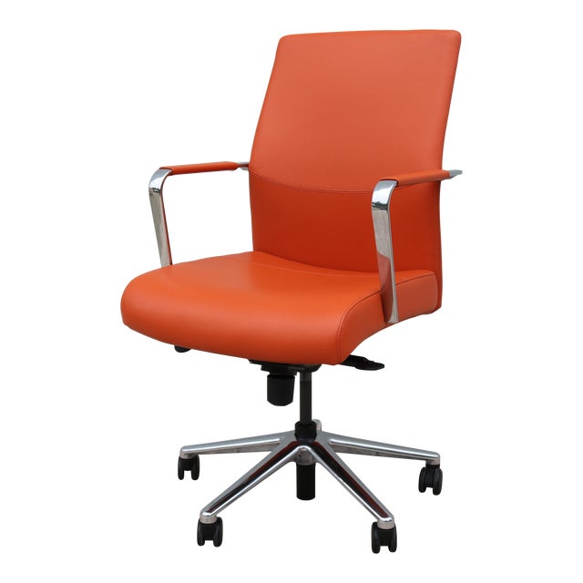 Keilhauer Modern Vanilla Ergonomic Orange Leather Executive Desk Chair | Chairish