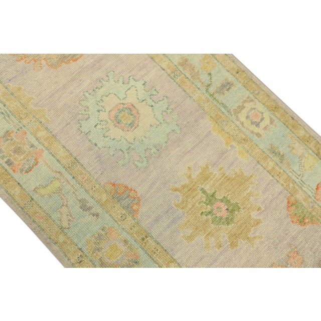 Traditional Turkish Oushak Runner Lavender & Pastel Gold Handwoven Wool Rug 3'2" X 6'10" For Sale - Image 3 of 8