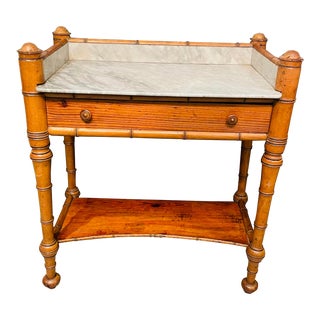 Antique Marble Top Faux Bamboo Side Table For Sale