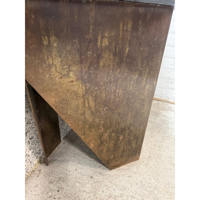 Metal Contemporary Sculptural Corten Steel Console Table With Black Marble Top and Granite Back Panel For Sale - Image 7 of 9