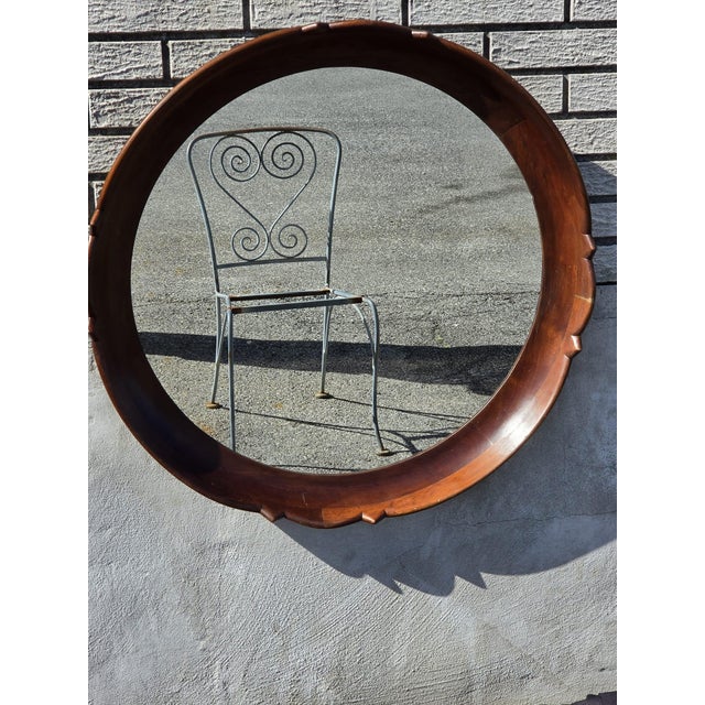 1920 Regency Style Solid Walnut Handmade American Round Mirror. For Sale - Image 4 of 16