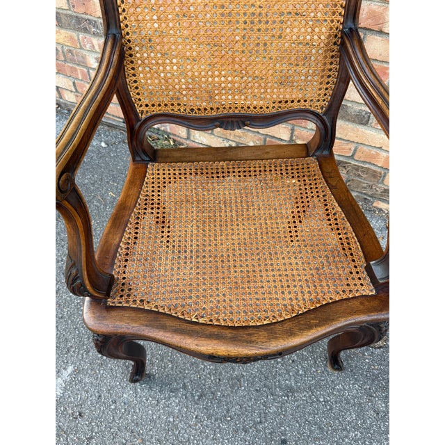 Brown Pair of Antique French Cane Arm Chairs For Sale - Image 8 of 13