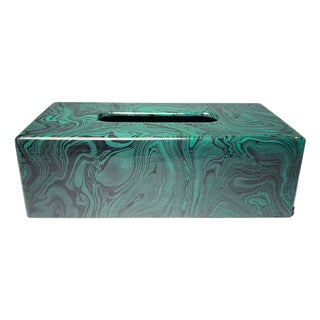 Vintage Handcrafted/Painted Faux Malachite Tissue Box For Sale