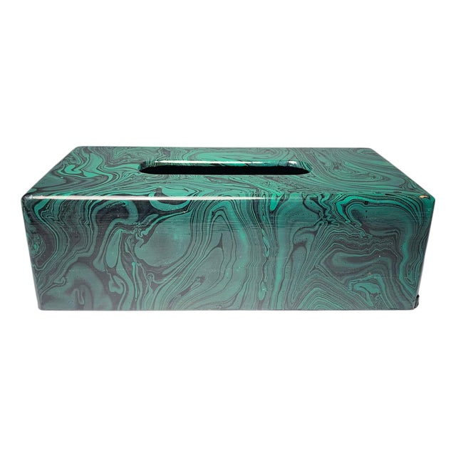 Vintage Handcrafted/Painted Faux Malachite Tissue Box For Sale