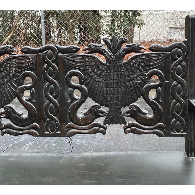 Ebony Early Continental Renaissance Style Carved Oak Hall Bench Settee - Double Eagle Serpent For Sale - Image 8 of 9