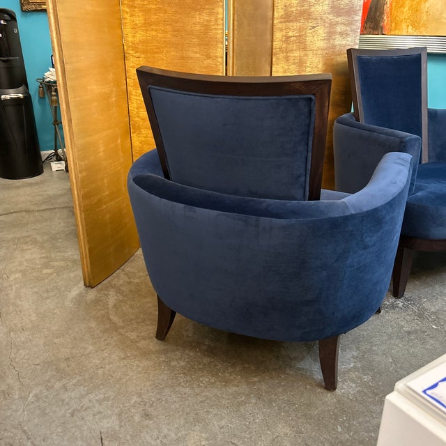 Mid Century Modern Plush Navy Cushion and Wood Arm Chair For Sale In Miami - Image 6 of 10