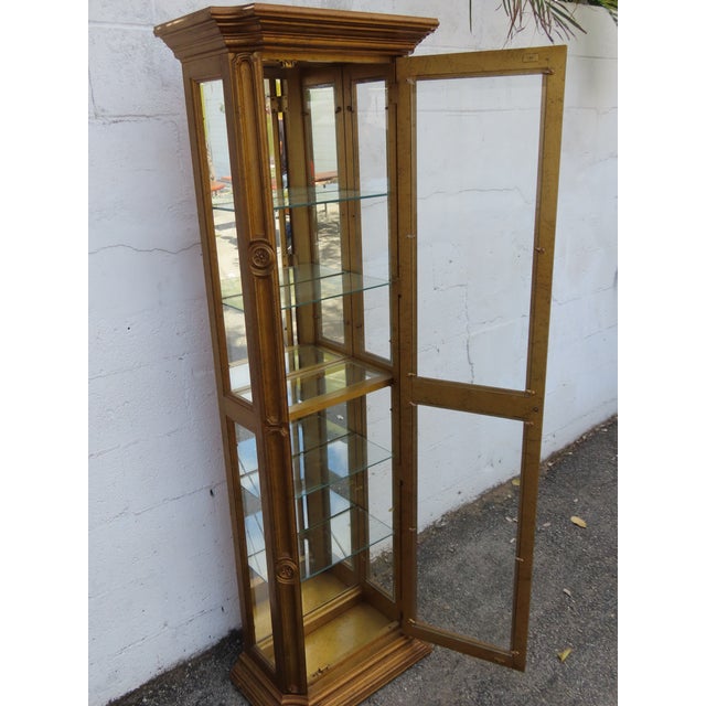 Hollywood Regency Tall Narrow Antique Gold Display Shelf Cabinet 6245 For Sale - Image 14 of 18