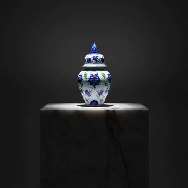 Blue Handmade Ceramic Lidded Jar (20cm) Blue and Turquoise Floral Ginger Vase Kupecik For Sale - Image 8 of 8