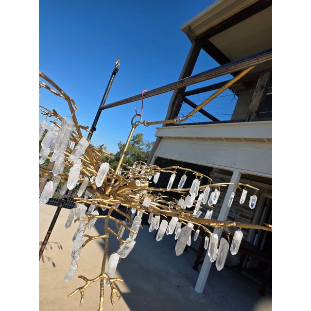 Rock Crystal Organic Branch Style Chandelier With Gold Finish and Adjustable Height For Sale - Image 11 of 14