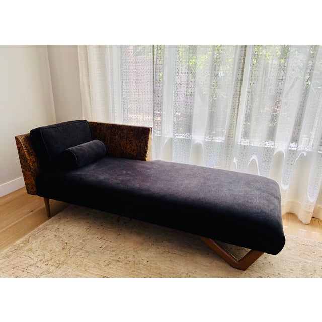 1960's MCM 2-Piece Sectional Sofa Reupholstered in a Luxuriously Soft Black Chenille and a Burnt Orange/Tan/Brown Paisley Cotton Fabric For Sale - Image 12 of 12
