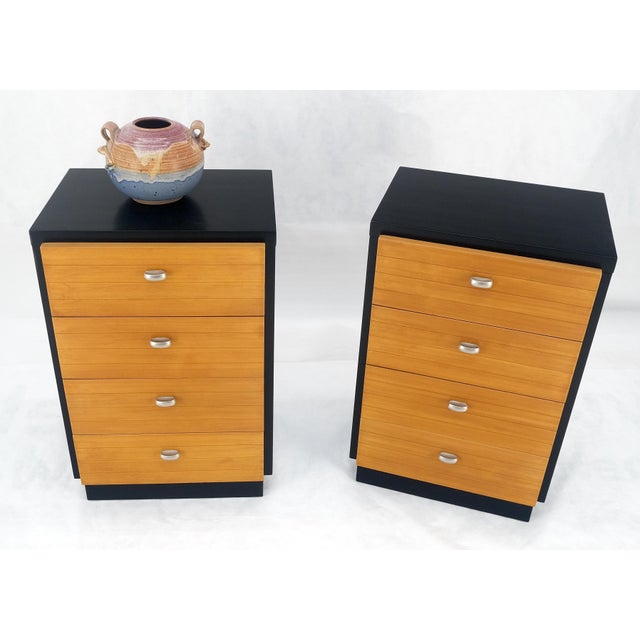 Wood Pair of 4 Drawers Blond Birch Drawers Black Lacquer Night Stands End Side Tables For Sale - Image 7 of 9