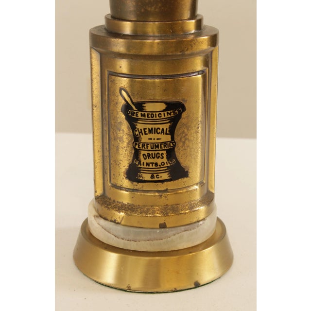 1940s Vintage Lamp with 'Ure Medicines' Brass Canister Base and Onyx For Sale - Image 5 of 13