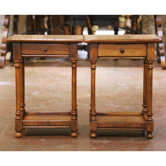 French Pair of Mid-Century French Louis XIII Style Normandy Oak Side Tables For Sale - Image 3 of 15