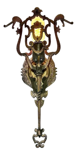 Spanish Revival Brass Wall Sconce: Gothic Dragon Design, c. 1910-1920
