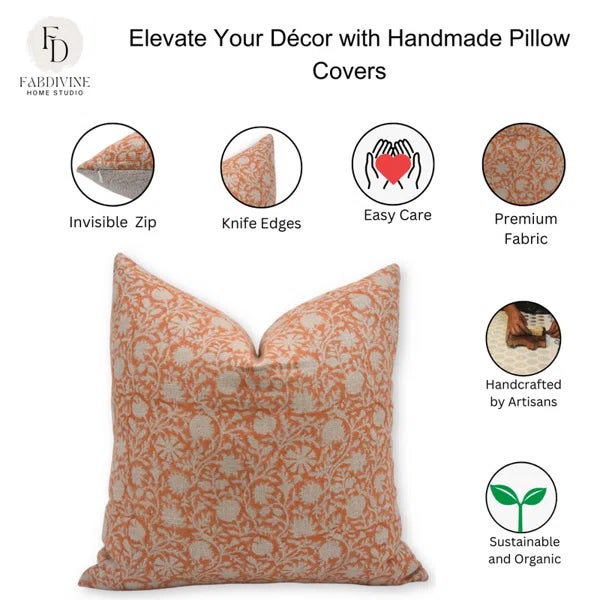 Industrial Fabdivine Decorative Cushion Cover 20x20 Inch Block Printed Home Accent- Chakri For Sale - Image 3 of 7