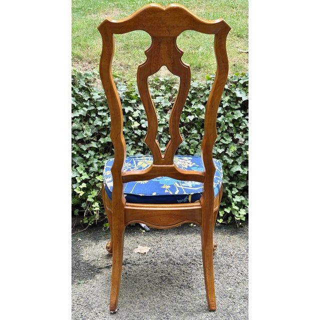 Blue Vintage Gravely Furniture Carved French Upholstered Chairs - Set of 6 For Sale - Image 8 of 12