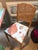 1940s Vintage Mid-Century Leg-O-Matic Folding Game Table & 3 Cane Back Chairs Set (Mcm / Coastal Chess & Checkers) For Sale - Image 5 of 18