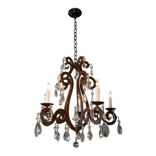 French Style Iron and Crystal Scrolled Arm Chandelier For Sale
