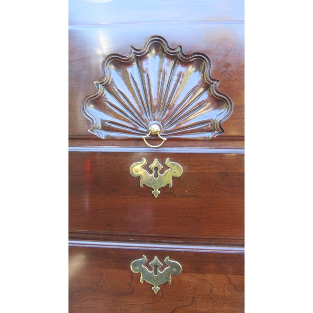 1980s Ethan Allen Highboy Chest of Drawers Cherry Chippendale 2 Pieces For Sale - Image 9 of 11