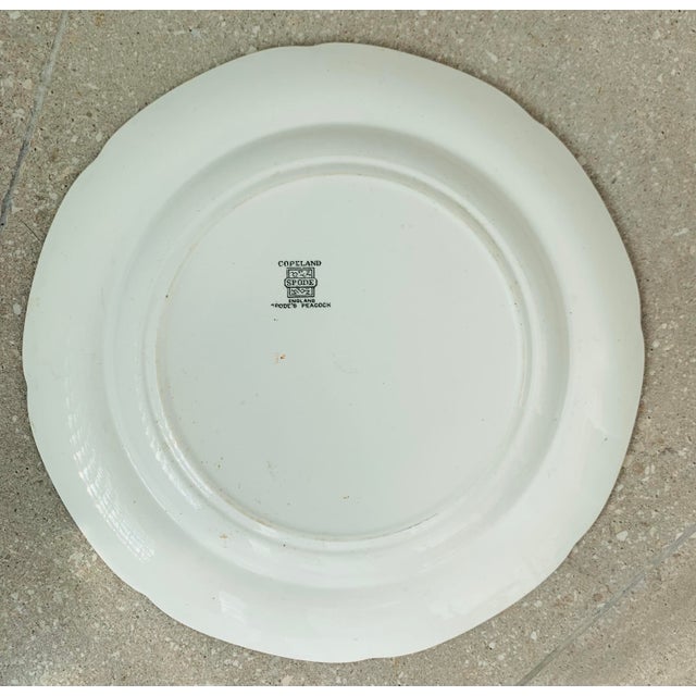 White Antique Old English Copeland Spode ‘Peacock’ Chinoiserie Plate With Multicolored Birds, Botanical Flowers, & Scalloped Decorative Edge, Circa 1891 For Sale - Image 8 of 10