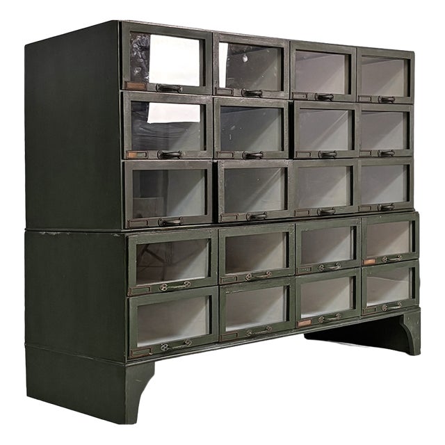 Mid-Century Modern German Dark Green Wooden and Glass Chest of Drawers, 1940s For Sale