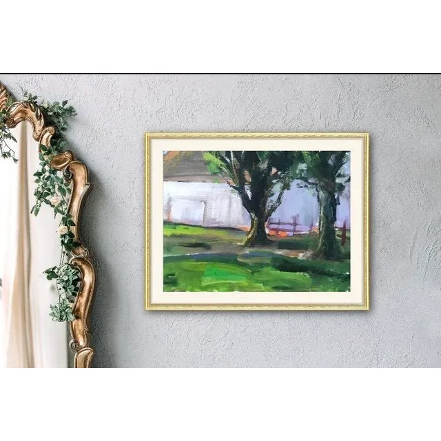 2010s White Barn, Modern Oil Painting Landscape For Sale - Image 5 of 6