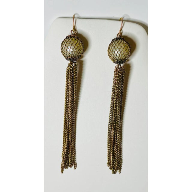 Modern Early 20th Century Antique Shoulder Duster Pear and Tassel Earrings - 2 Pieces For Sale - Image 3 of 3