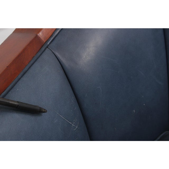 Pair of Stickley Cherry Blue Leather Club Chairs For Sale - Image 9 of 15
