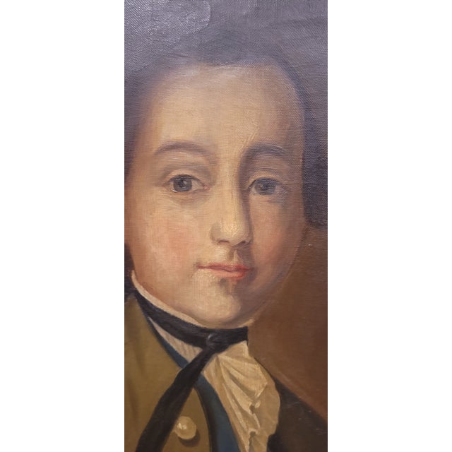Brown Vintage Oil Painting of a Colonial Noble William Merchant 1755 For Sale - Image 8 of 13