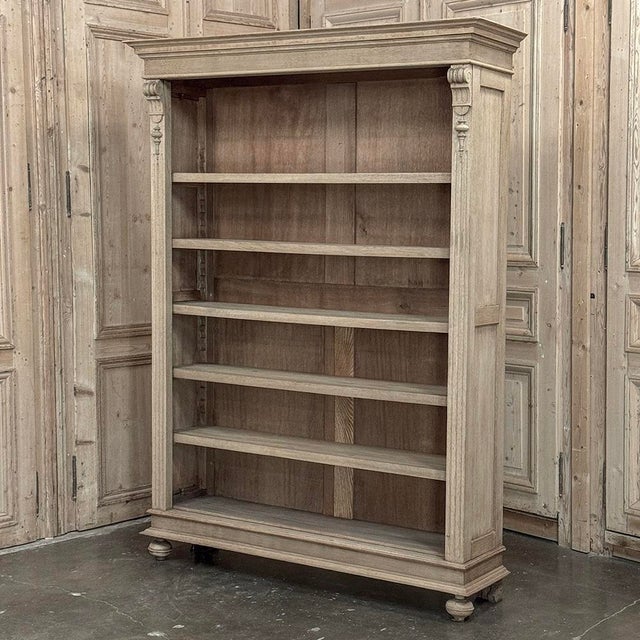 Neoclassical Antique Dutch Neoclassical Open Bookcase in Solid Stripped White Oak For Sale - Image 3 of 18