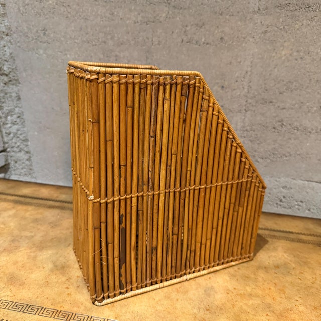Franco Albini Vintage-Burnt Bamboo Rattan Desk Organizer Magazine File Mid-Century For Sale - Image 4 of 11