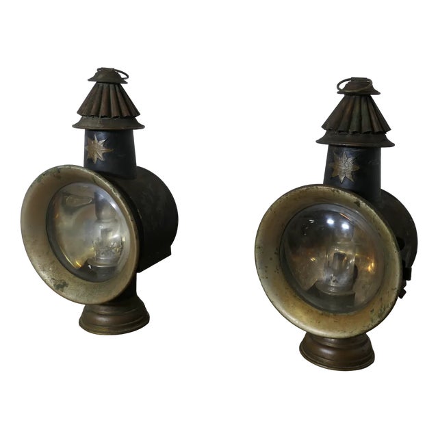 French Brass and Iron Carriage Table Lamps from Daris, 1890s, Set of 2 For Sale