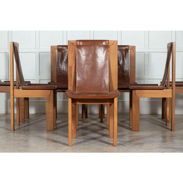 1980s French Brutalist Elm & Leather Chairs by Roland Haeusler, 1980s, Set of 8 For Sale - Image 5 of 18