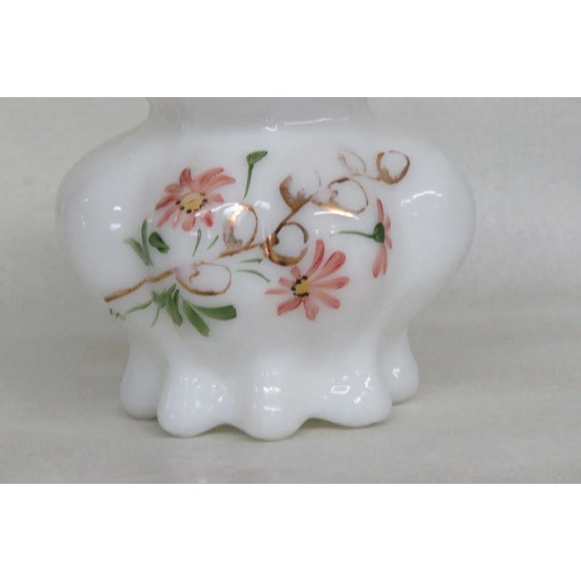 Mid-Century Modern Consolidated Glass Hand Painted Floral White Catalonian Melon Vase For Sale - Image 3 of 13